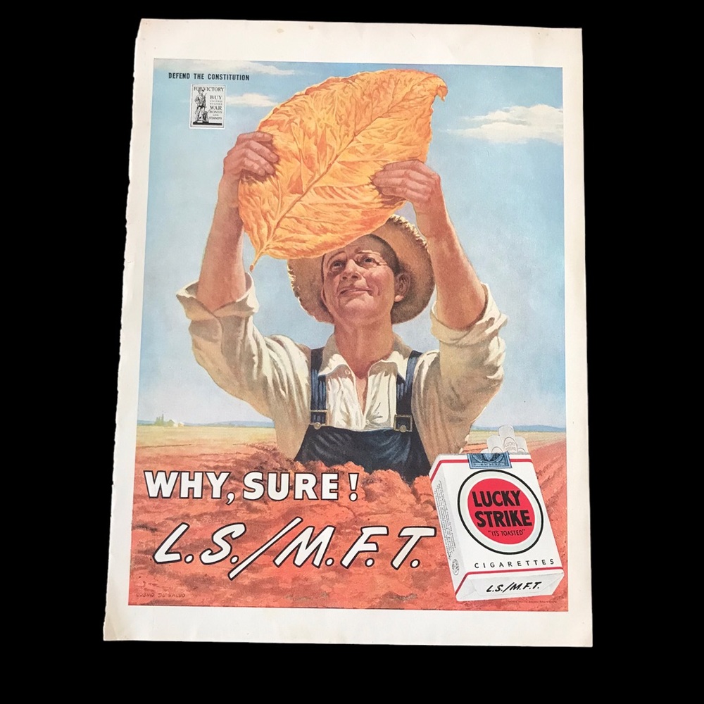 1940s Vintage Lucky Strike Cigarette Magazine Print Ad Wall Art